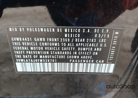 2015 Volkswagen Jetta 2.0L Tdi S из США, поврежденный, VIN 3VWLA7AJ6FM328701